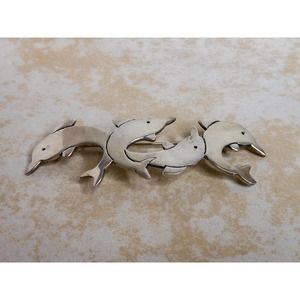 Vintage Mexico Sterling Silver Dolphins Brooch Pin 14 Grams